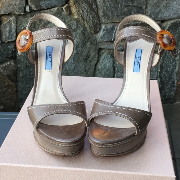 Prada Taupe Platform Sandal Heels - Picture 2 of 11